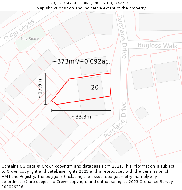 20, PURSLANE DRIVE, BICESTER, OX26 3EF: Plot and title map