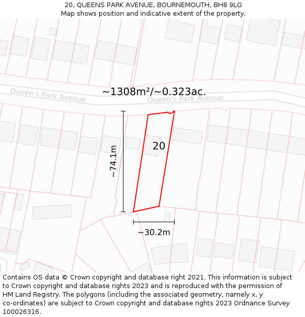 20, QUEENS PARK AVENUE, BOURNEMOUTH, BH8 9LG: Plot and title map