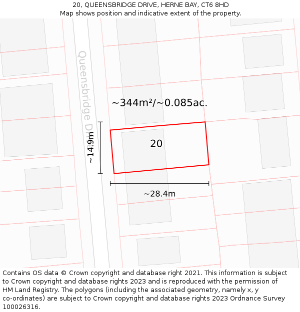 20, QUEENSBRIDGE DRIVE, HERNE BAY, CT6 8HD: Plot and title map