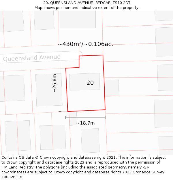 20, QUEENSLAND AVENUE, REDCAR, TS10 2DT: Plot and title map