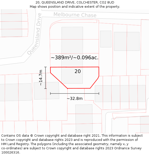 20, QUEENSLAND DRIVE, COLCHESTER, CO2 8UD: Plot and title map