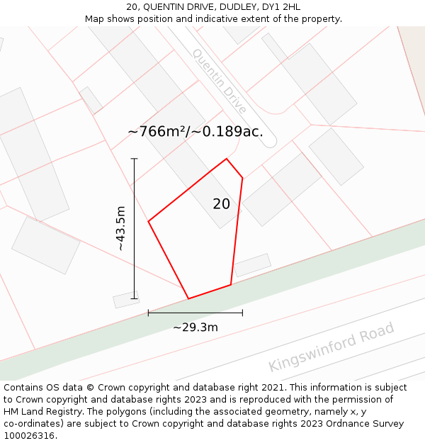 20, QUENTIN DRIVE, DUDLEY, DY1 2HL: Plot and title map