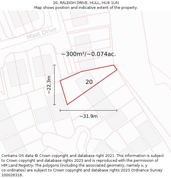 20, RALEIGH DRIVE, HULL, HU9 1UN: Plot and title map