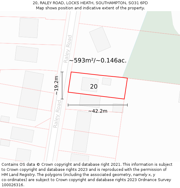 20, RALEY ROAD, LOCKS HEATH, SOUTHAMPTON, SO31 6PD: Plot and title map