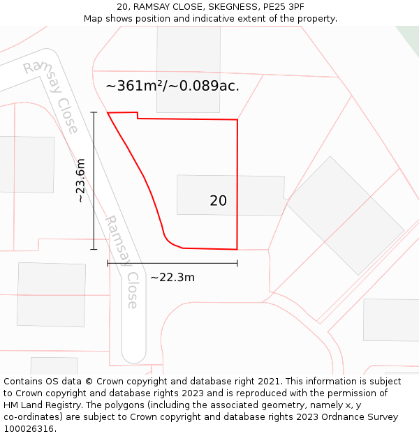 20, RAMSAY CLOSE, SKEGNESS, PE25 3PF: Plot and title map