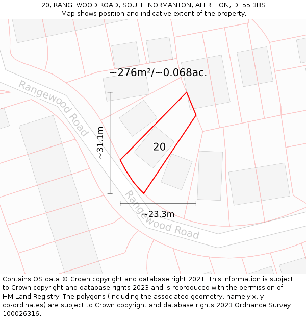 20, RANGEWOOD ROAD, SOUTH NORMANTON, ALFRETON, DE55 3BS: Plot and title map