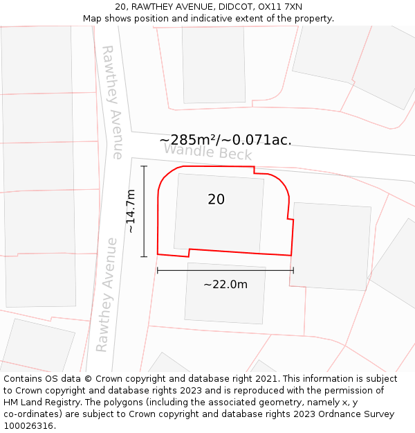 20, RAWTHEY AVENUE, DIDCOT, OX11 7XN: Plot and title map
