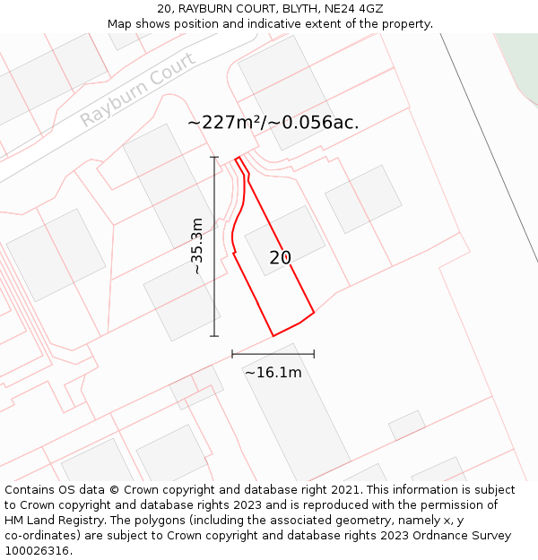 20, RAYBURN COURT, BLYTH, NE24 4GZ: Plot and title map