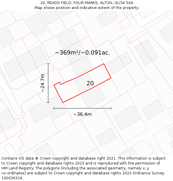 20, READS FIELD, FOUR MARKS, ALTON, GU34 5XA: Plot and title map