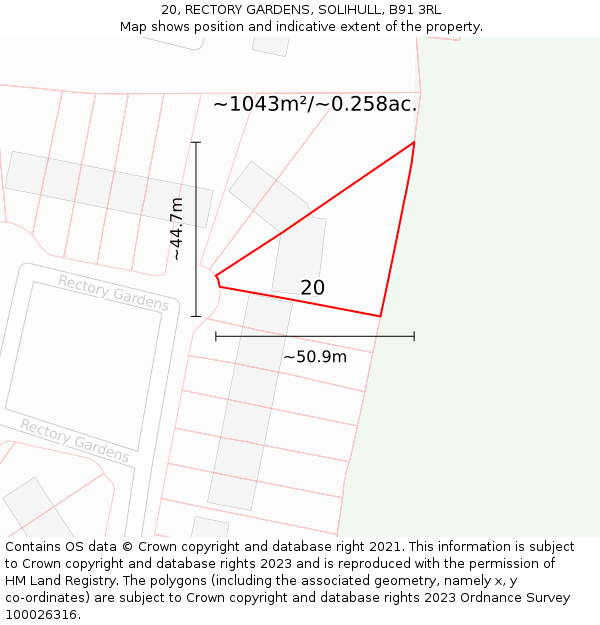 20, RECTORY GARDENS, SOLIHULL, B91 3RL: Plot and title map