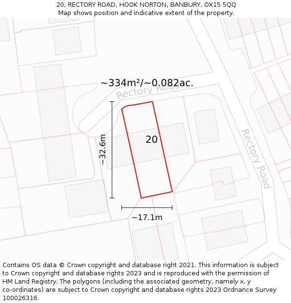 20, RECTORY ROAD, HOOK NORTON, BANBURY, OX15 5QQ: Plot and title map