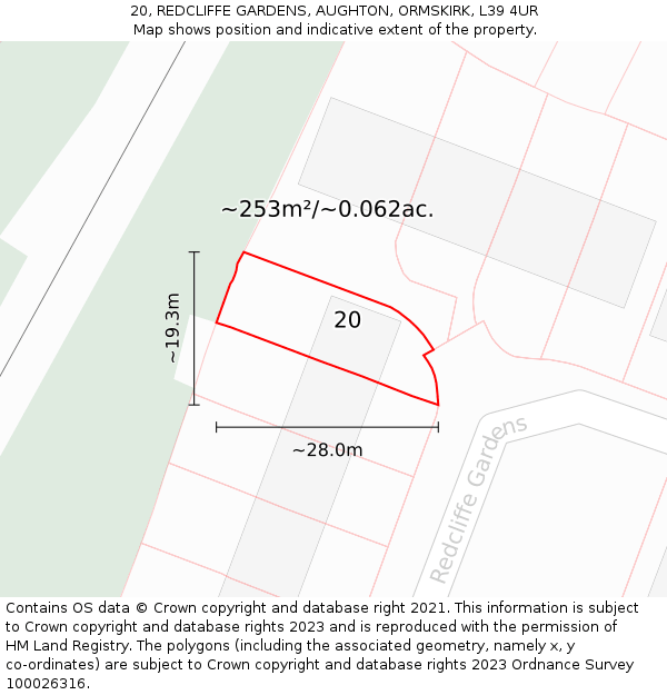 20, REDCLIFFE GARDENS, AUGHTON, ORMSKIRK, L39 4UR: Plot and title map