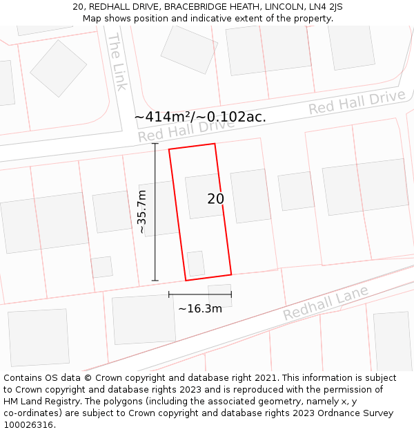 20, REDHALL DRIVE, BRACEBRIDGE HEATH, LINCOLN, LN4 2JS: Plot and title map