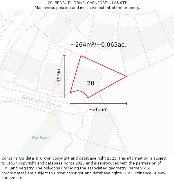 20, REDRUTH DRIVE, CARNFORTH, LA5 9TT: Plot and title map