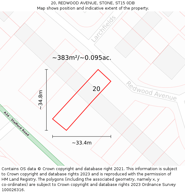 20, REDWOOD AVENUE, STONE, ST15 0DB: Plot and title map