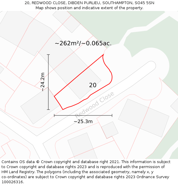 20, REDWOOD CLOSE, DIBDEN PURLIEU, SOUTHAMPTON, SO45 5SN: Plot and title map