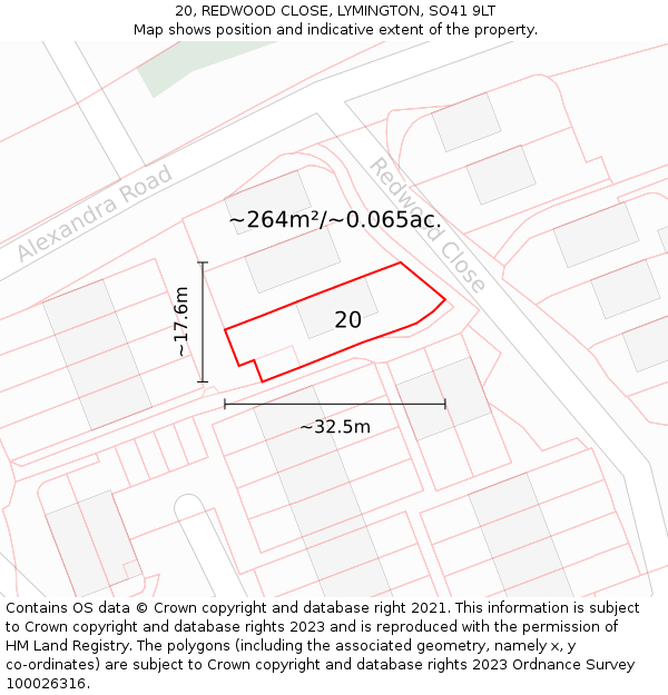 20, REDWOOD CLOSE, LYMINGTON, SO41 9LT: Plot and title map