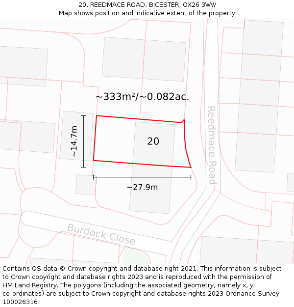 20, REEDMACE ROAD, BICESTER, OX26 3WW: Plot and title map