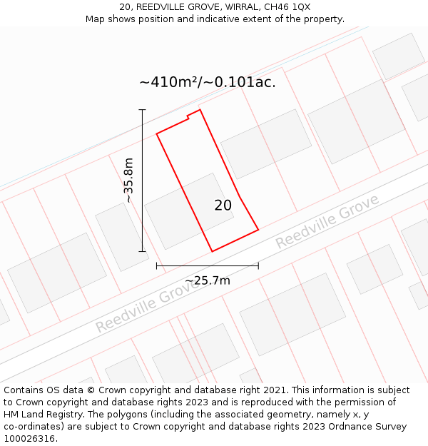 20, REEDVILLE GROVE, WIRRAL, CH46 1QX: Plot and title map