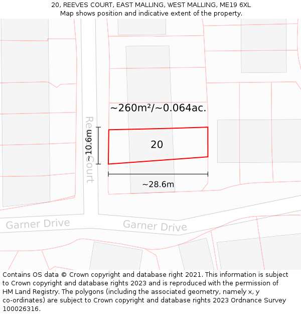 20, REEVES COURT, EAST MALLING, WEST MALLING, ME19 6XL: Plot and title map