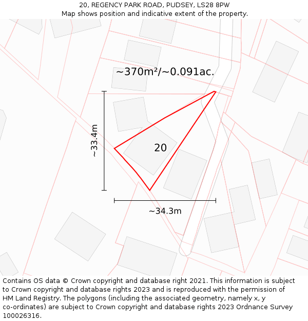 20, REGENCY PARK ROAD, PUDSEY, LS28 8PW: Plot and title map