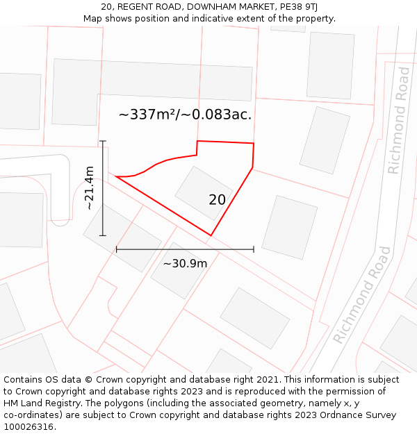 20, REGENT ROAD, DOWNHAM MARKET, PE38 9TJ: Plot and title map