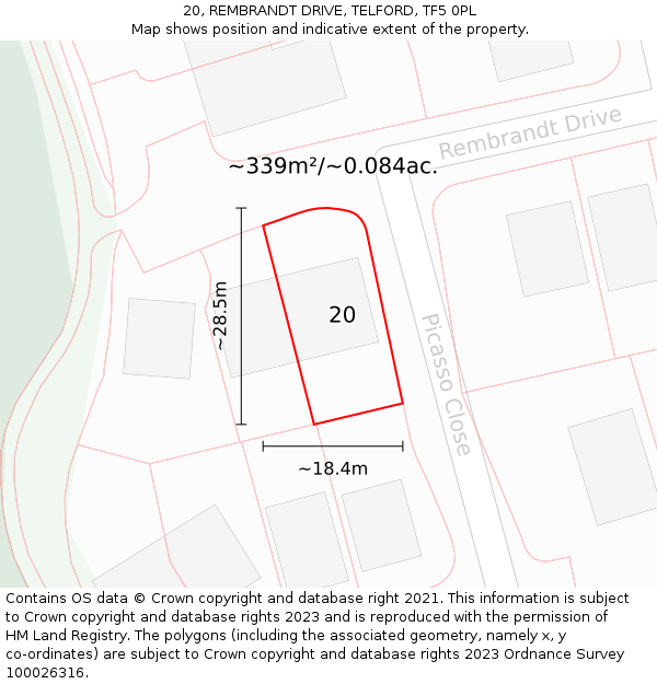 20, REMBRANDT DRIVE, TELFORD, TF5 0PL: Plot and title map