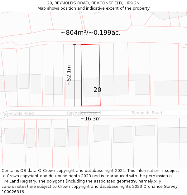 20, REYNOLDS ROAD, BEACONSFIELD, HP9 2NJ: Plot and title map