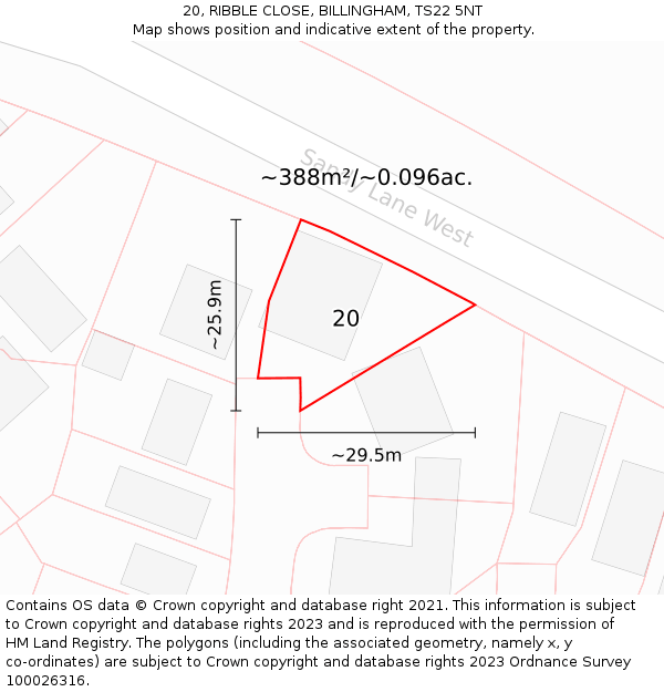 20, RIBBLE CLOSE, BILLINGHAM, TS22 5NT: Plot and title map