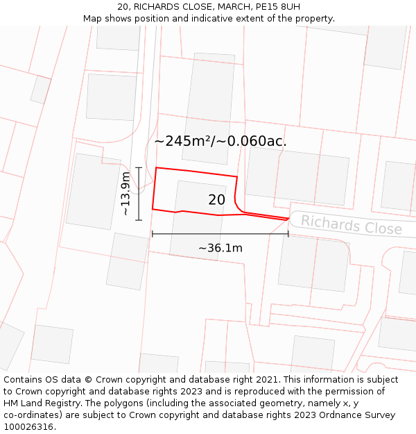 20, RICHARDS CLOSE, MARCH, PE15 8UH: Plot and title map