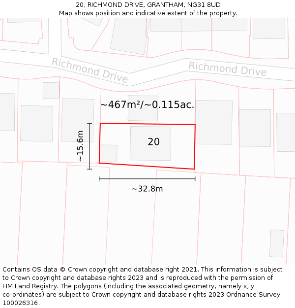 20, RICHMOND DRIVE, GRANTHAM, NG31 8UD: Plot and title map