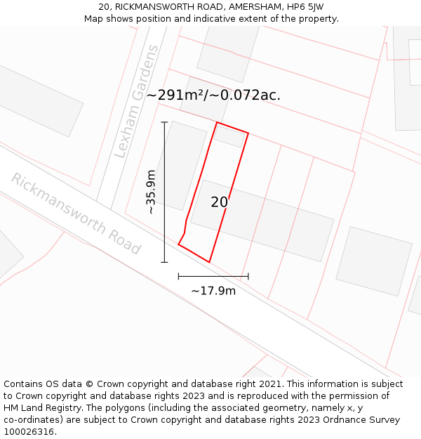 20, RICKMANSWORTH ROAD, AMERSHAM, HP6 5JW: Plot and title map