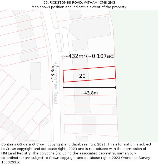 20, RICKSTONES ROAD, WITHAM, CM8 2NG: Plot and title map