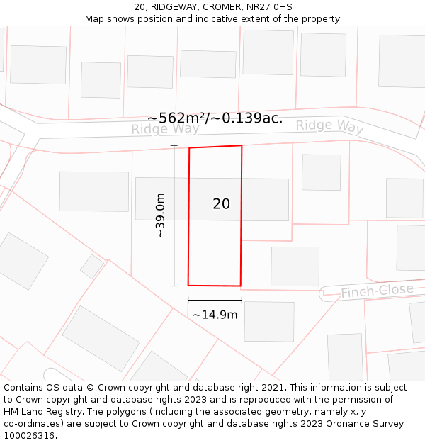 20, RIDGEWAY, CROMER, NR27 0HS: Plot and title map