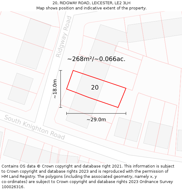 20, RIDGWAY ROAD, LEICESTER, LE2 3LH: Plot and title map