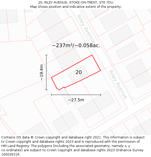 20, RILEY AVENUE, STOKE-ON-TRENT, ST6 7DU: Plot and title map