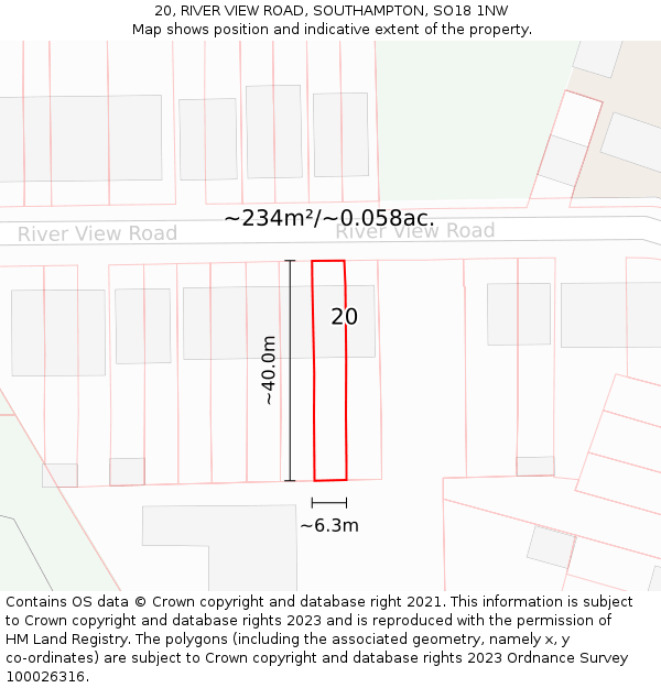 20, RIVER VIEW ROAD, SOUTHAMPTON, SO18 1NW: Plot and title map