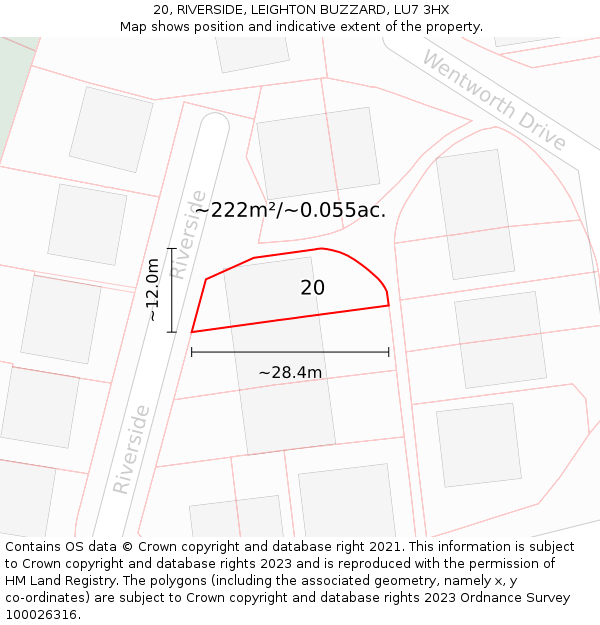 20, RIVERSIDE, LEIGHTON BUZZARD, LU7 3HX: Plot and title map