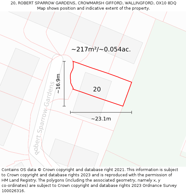 20, ROBERT SPARROW GARDENS, CROWMARSH GIFFORD, WALLINGFORD, OX10 8DQ: Plot and title map