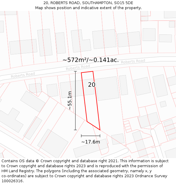 20, ROBERTS ROAD, SOUTHAMPTON, SO15 5DE: Plot and title map