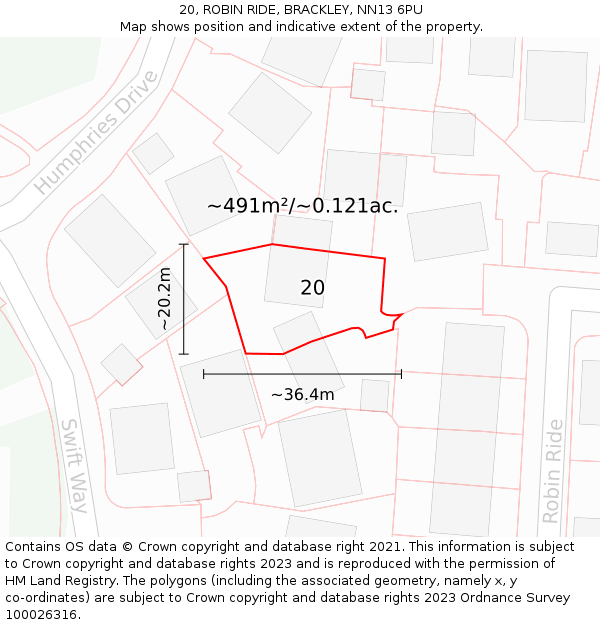 20, ROBIN RIDE, BRACKLEY, NN13 6PU: Plot and title map