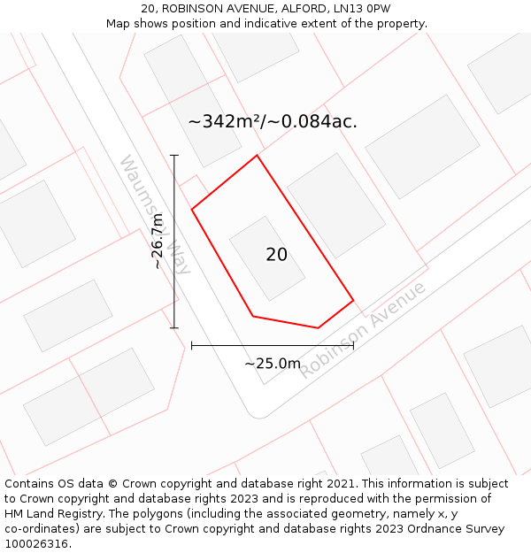 20, ROBINSON AVENUE, ALFORD, LN13 0PW: Plot and title map