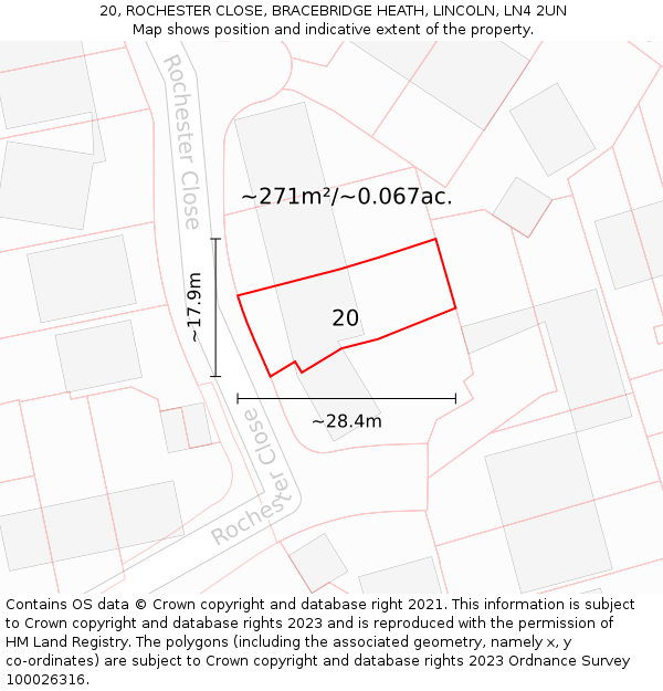 20, ROCHESTER CLOSE, BRACEBRIDGE HEATH, LINCOLN, LN4 2UN: Plot and title map