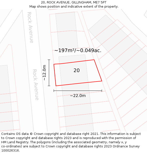 20, ROCK AVENUE, GILLINGHAM, ME7 5PT: Plot and title map