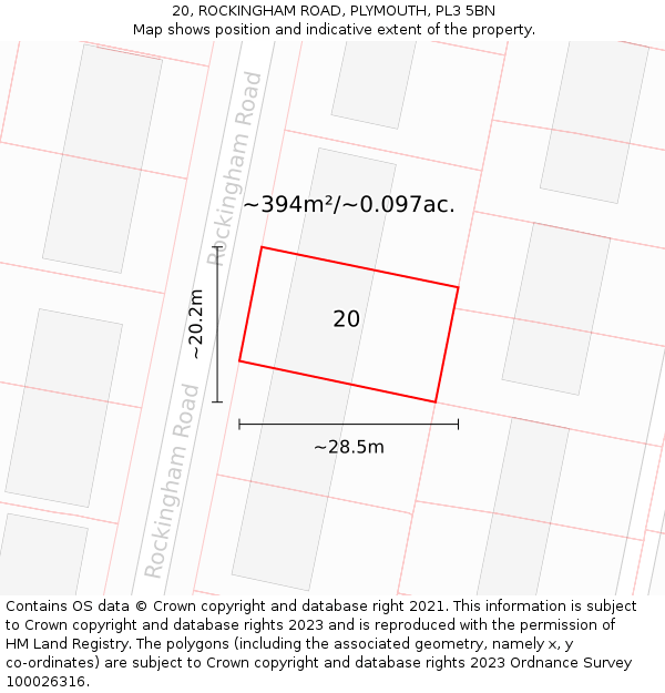 20, ROCKINGHAM ROAD, PLYMOUTH, PL3 5BN: Plot and title map