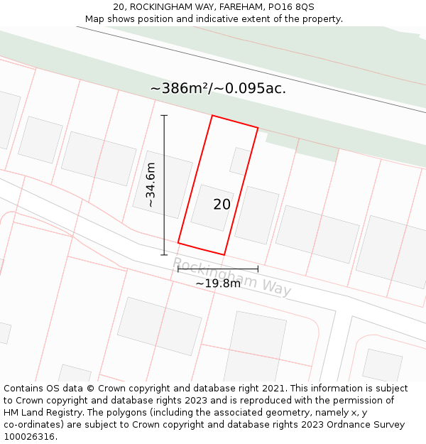 20, ROCKINGHAM WAY, FAREHAM, PO16 8QS: Plot and title map