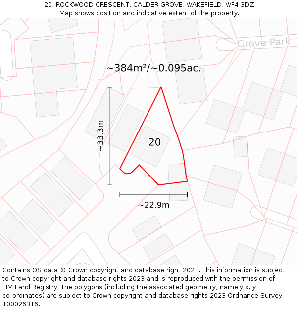 20, ROCKWOOD CRESCENT, CALDER GROVE, WAKEFIELD, WF4 3DZ: Plot and title map