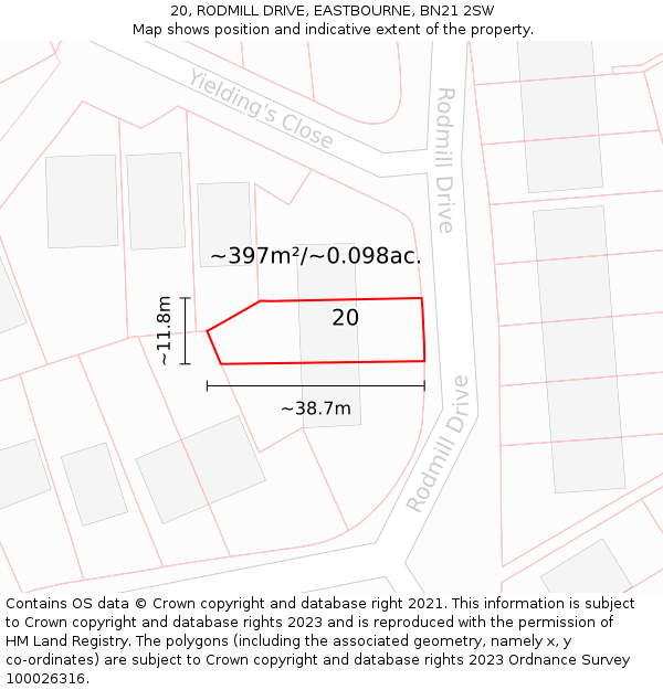 20, RODMILL DRIVE, EASTBOURNE, BN21 2SW: Plot and title map