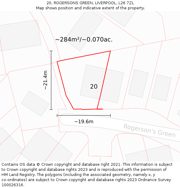 20, ROGERSONS GREEN, LIVERPOOL, L26 7ZL: Plot and title map