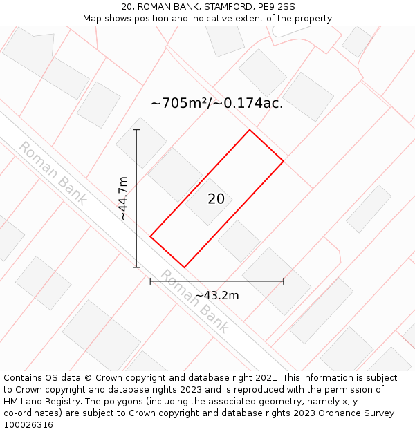 20, ROMAN BANK, STAMFORD, PE9 2SS: Plot and title map